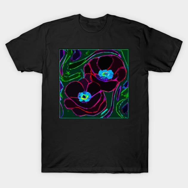 Colorful Layered Abstract of Red Poppies (MD23Mrl018) T-Shirt by Maikell Designs